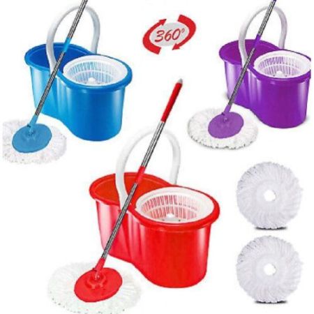 360 FLOOR MAGIC SPIN MOP BUCKET SET MICROFIBER WITH 2 MOP HEAD PADS