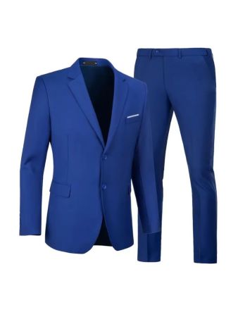Men's 2pcs Suit Elegant Solid Two Button Slim Fit Royal Blue