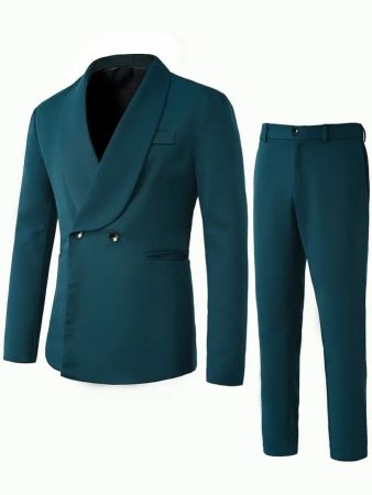 Men's Elegant Solid Color Suit Navy Blue Set