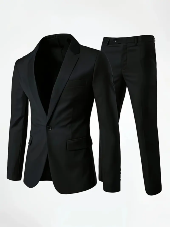 Men's Suit Jacket + Western Pants Casual Slim Fit Black