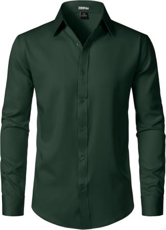 Men's Wrinkle Free Long Sleeve Dress Shirt Dark Green Color