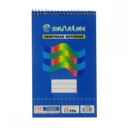 SHORTHAND NOTEBOOK, SINARLINE SPIRAL BUNDLE, LAYS FLAT, 70 SHEETS, SMOOTH & SOFT COVER, SINGLE LINED, BLUE