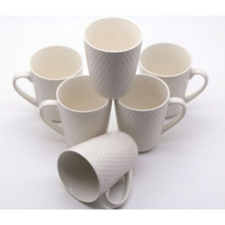 Set Of Ceramic Cups With Awesome Design 6 Pieces- White