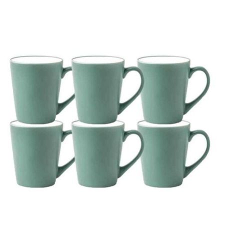 Set of 6 Ceramic Coffee Mugs - Light Green.