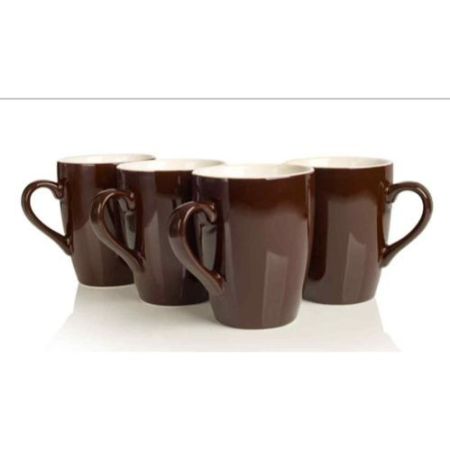 Set of 6 Ceramic Coffee Mugs - Red  Brown