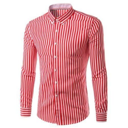 Stripped Long Sleeved Men's Shirt - Red,White