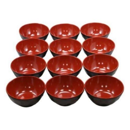 Thick And Heavy Melamine Soup Salads Fruits Bowls-Red/Black 12 Pieces