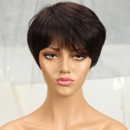 Trueme Short Pixie Cut Bob Wig Human Hair Wigs For Women Ombre Mix Brown Peruvian Straight Human Hair Wig With Bangs Full Wig