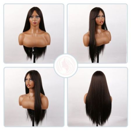 Ujaunty hair Long Straight Hair With Slanted Bangs Wig Pretty Girls